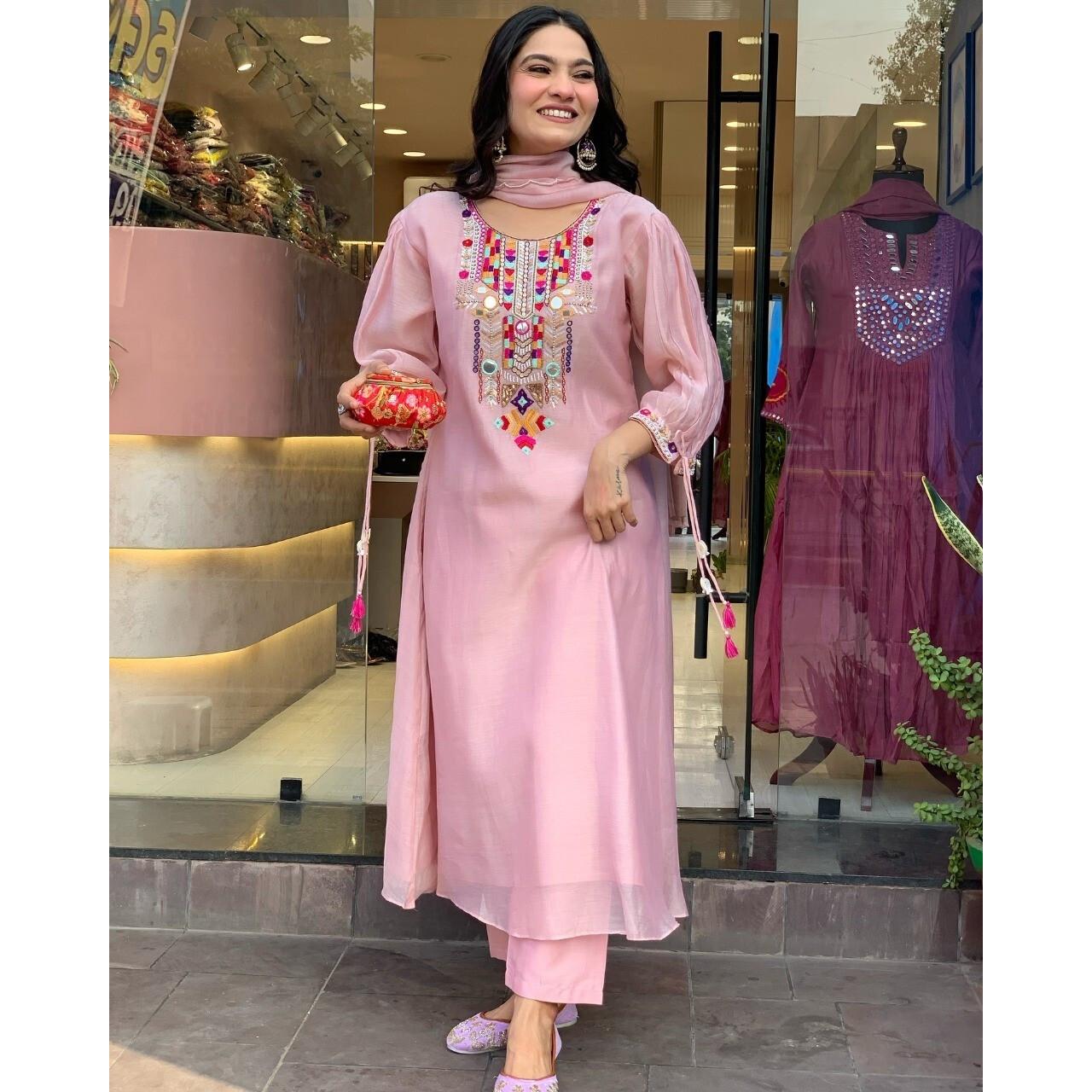 Indische Damen Kurti Salwar Anzug Bollywood Partykleidung Kurta Hose Dupatta Set Kleid S-36 gray