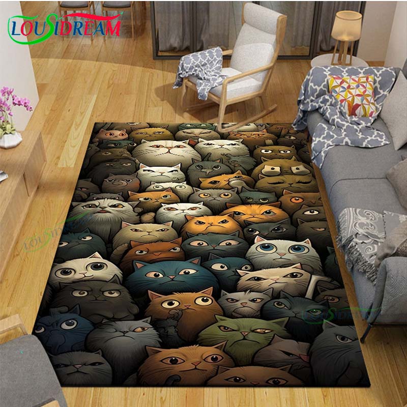 Alfombras Impresas con Gatos Pintura Exquisita Moda 3D Alfombra de Área Antideslizante para Sala de Estar Alfombrillas para Habitación de Niños Esterilla de Yoga Alfombra Grande Decoración
