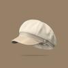 Korean Style Pu Leather Beret British Style Painter Hat Fashion Wool Octagonal Hat  Girl