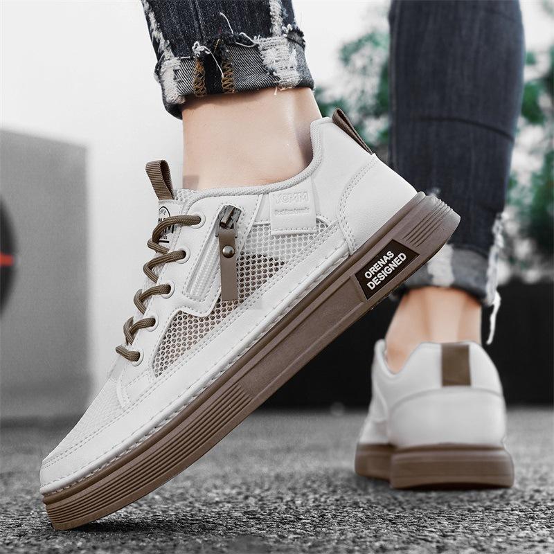 Fashion Men's Shoes Summer White Shoes 2025 Fashion Trend Mesh Breathable Outdoor Sports Leisure Flat Shoes Comfortable Lace-up Sneakers