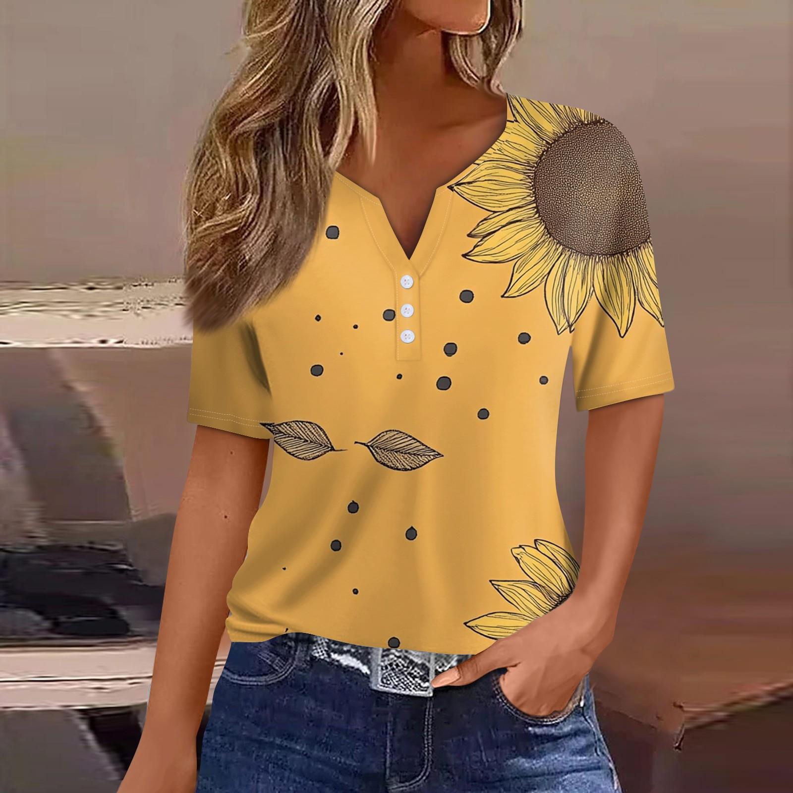 

Женская повседневная футболка с v-образным вырезом и короткими рукавами, декоративная футболка на пуговицах, топ XL