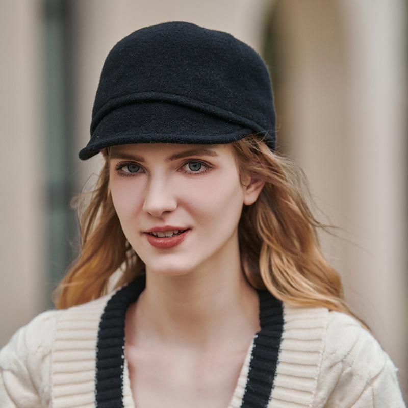 Black Woolen Navy Octagonal Hat Female Autumn and Winter Xiaoxiang Beret Knight Top Hat British Equestrian Hat