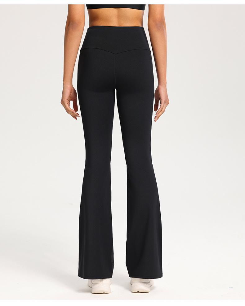 High Waist Flared Yoga Pants - Hip-Lifting, Elastic, Double Stripe Design