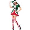 Erwachsene Damen Neujahr Weihnachten Xmas Grünes Elfenkleid Hut Gürtel Sets Halloween Rollenspiel Verkleiden Cosplay Kostüm