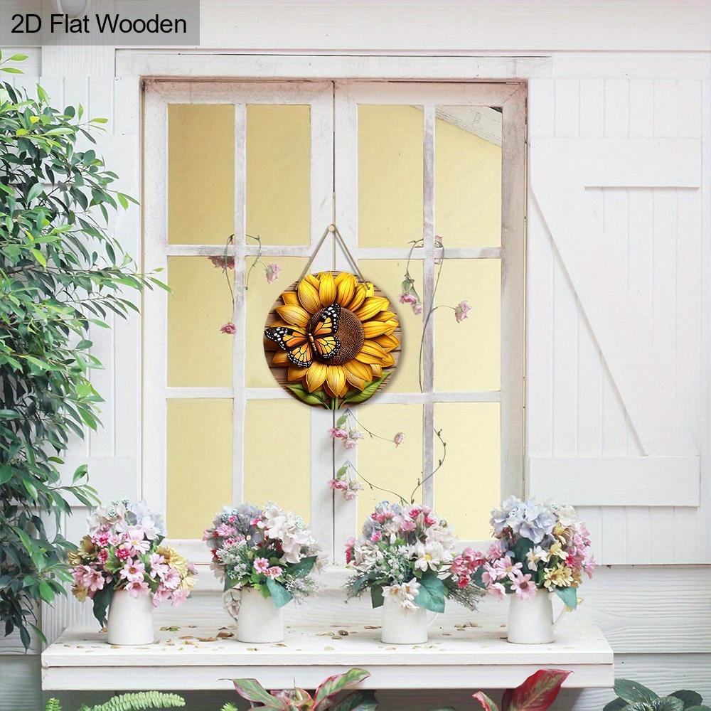 Rustic Wooden Sign with Sunflower & Butterfly Pattern - Spring Theme Decorative Plaque for Outdoor, Home Decor - Ideal Gift for Friend