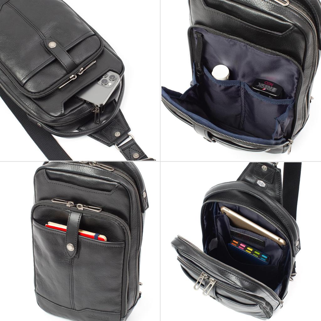 Doubles Men's Leather Body Bag, A5 Size Storage, BKS-7041 (Navy)