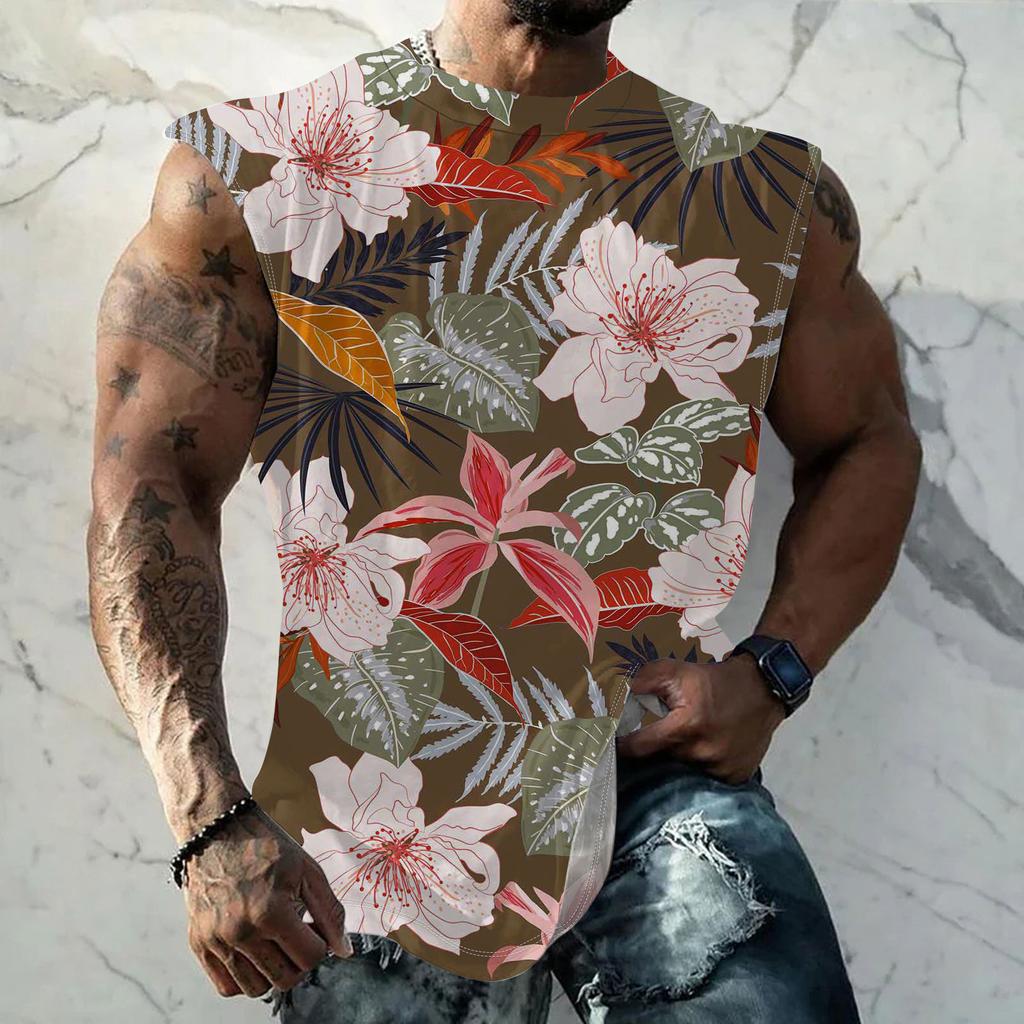 Mens Summer Surf Beach Tank Top Large Size Casual Breathable Sleeveless Top Loose Print Tank Top Man Shirt