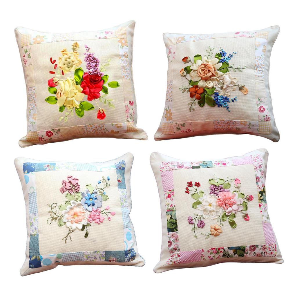 Embroidery Pillow Covers Kit Sewing Craft Floral Pattern for Wedding Bedroom Option 1