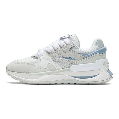 Li Ning 001 Fabric Synthetic Leather Shock Absorption Non-Slip Wear-Resistant Low-Top Sports Casual Shoes Women Sneaker White Blue AGCS110-1