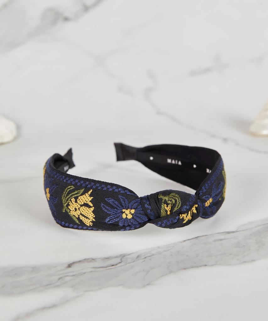 Maia Flower Jacquard Hairband - Knot Type Navy