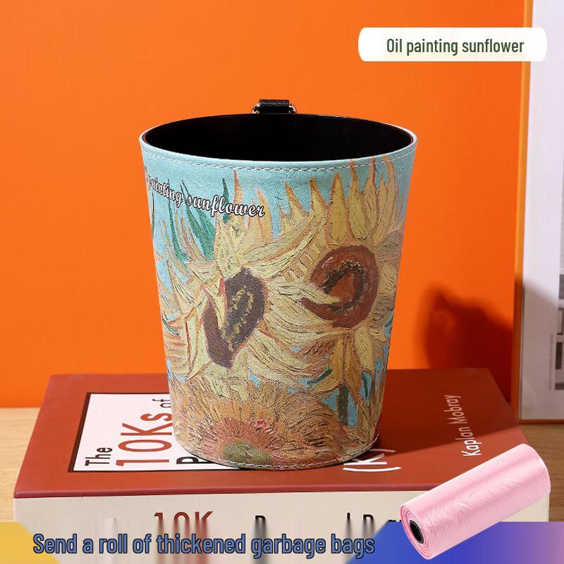 LIEI Car Trash Can & Tissue Box 2-in-1 Oil Painting Style