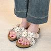 Fashion Sweet Flower Decoration Flat Slippers Women Retro Thick Bottom Cross Tied Slide Sandals Comfort Open Toe Designer Beach Sandals