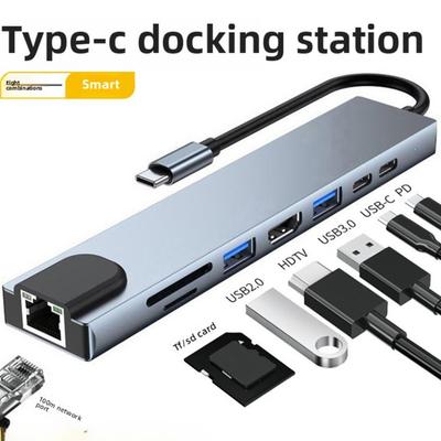 Hub USB-C 8-em-1 com HDMI PD Ethernet Portas USB Estação de Acoplamento Multifuncional