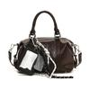 Letter Compact Pu Boston Bag With Seam Details For Casual Outings