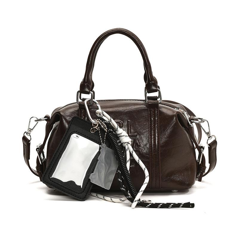 Letter Compact Pu Boston Bag With Seam Details For Casual Outings