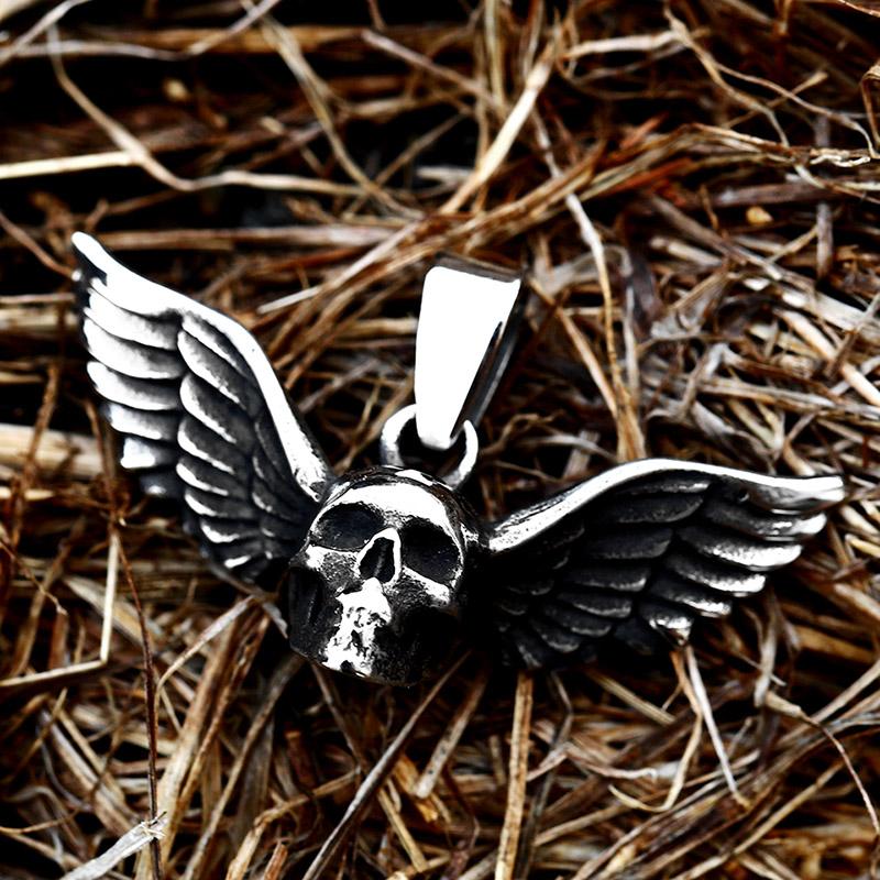 Beier 316L Stainless Steel Punk Devil Skull Men s Pendant Necklace Unique Design Wing Skull High Quality Jewelry LLBP8-138P