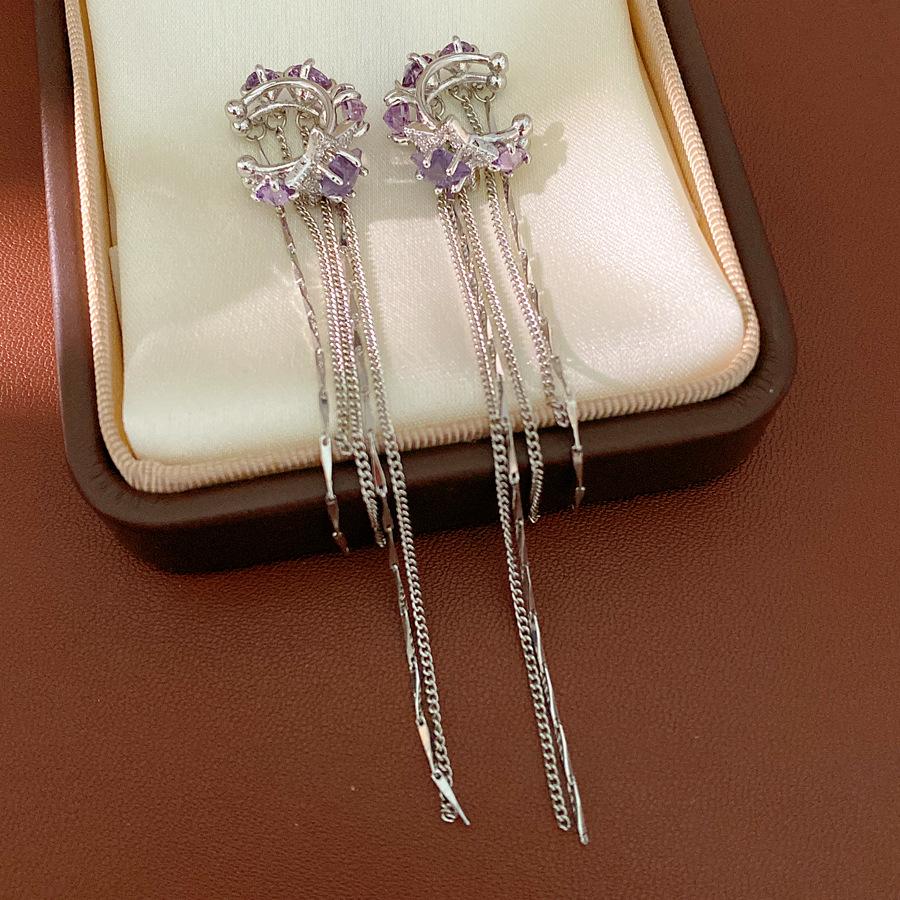 Zirconia Star Tassel Ear Clip for Women - No Piercing Required, Elegant Light Luxury Earrings