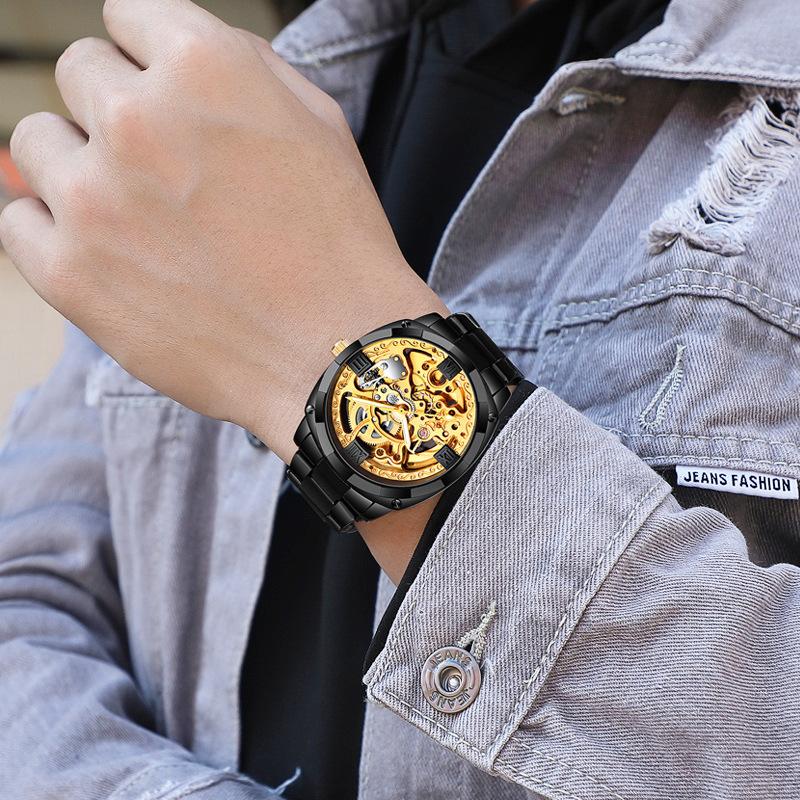 Mechanical Men's Watch Stainless Steel Automatic Skeleton Watch Waterproof Watches for Men Gifts