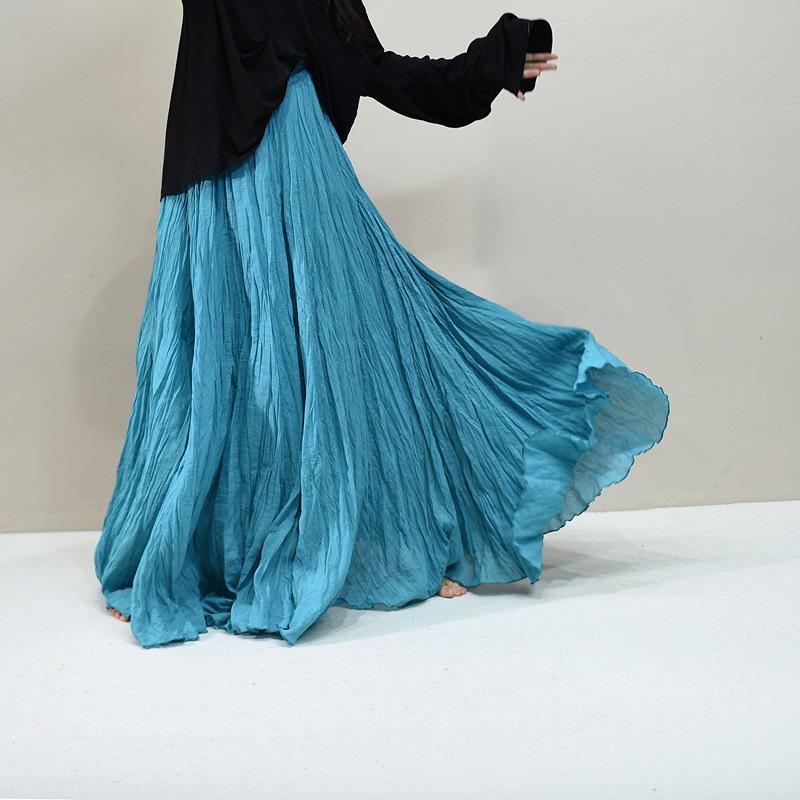 Pleated Cotton Linen Textured Midi Skirt, Women's Spring/Summer 20256 Collection, Large Hem, Floor-Length, Simple Design.