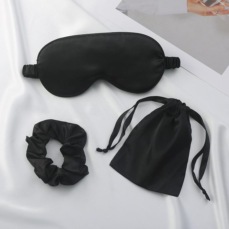 

3Pcs/set Simulated Silk Eye Mask Three-piece Set, Hair Band, Headband, Mouth Bag, Wedding Souvenir, Outdoor Portable Storage, Blackout Sleep