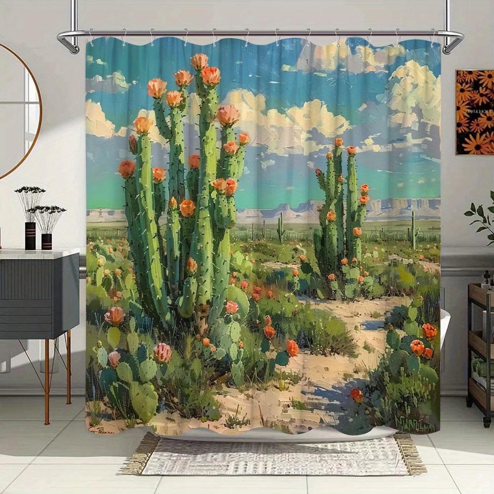 Desert Bloom Cactus Landscape Waterproof Shower Curtain for Bathroom Decor with Stylish Design and Durable Material