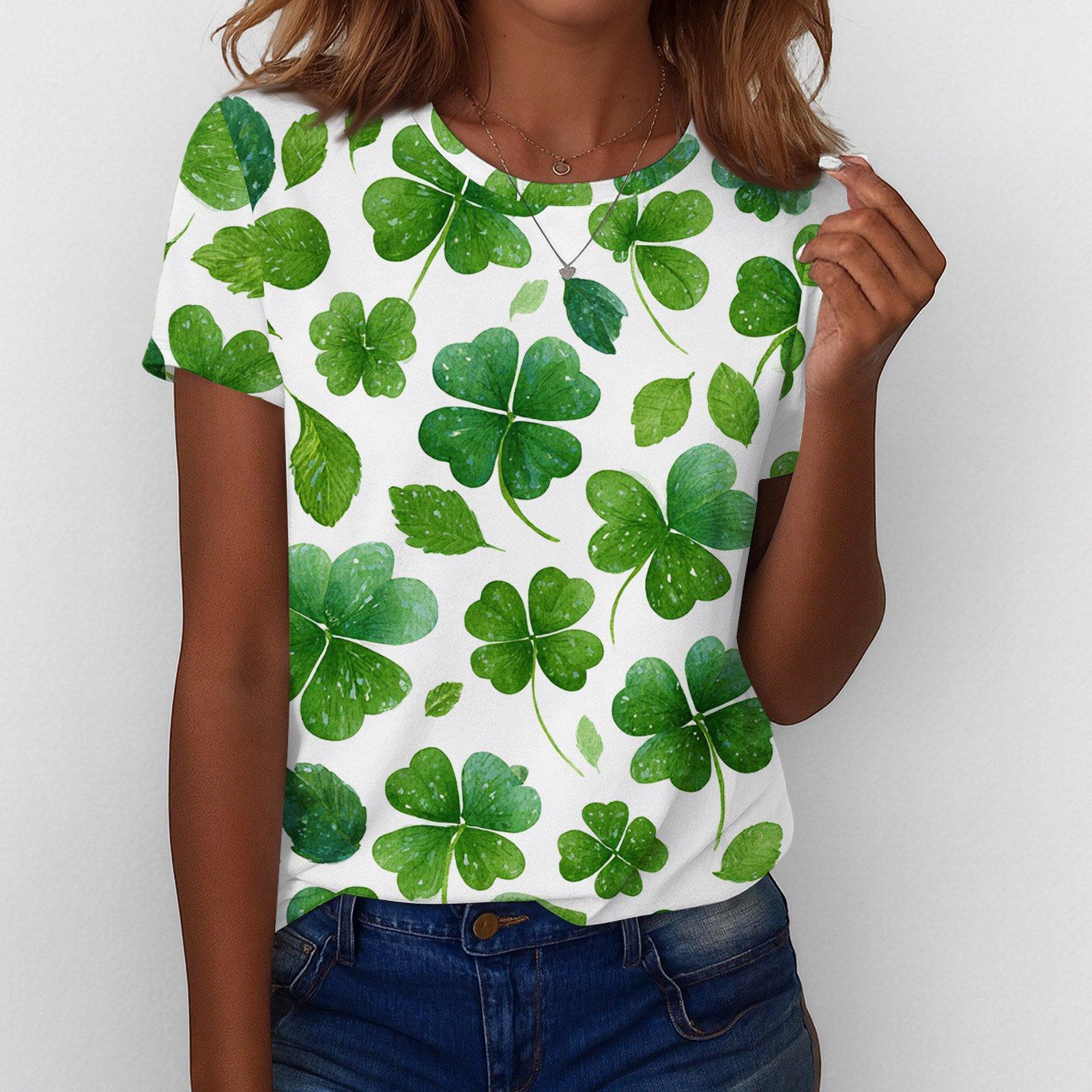 

Женская футболка футболка принт короткий рукав повседневная выходная мода базовая обычная топ Ст. День Патрика XL белый