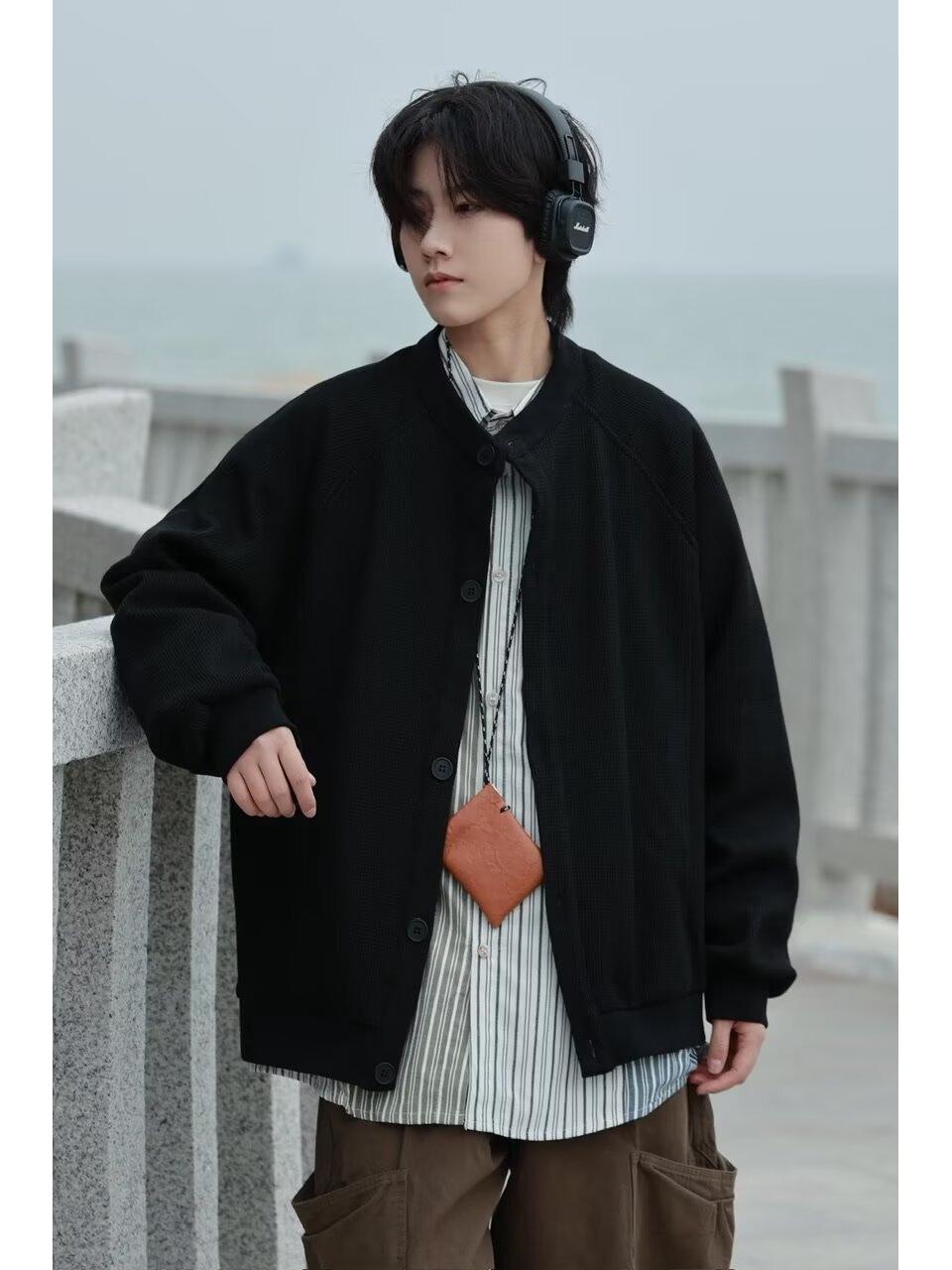 Унисекс Японский Винтажный Вафельный Зимний Кардиган на Флисовой Подкладке L