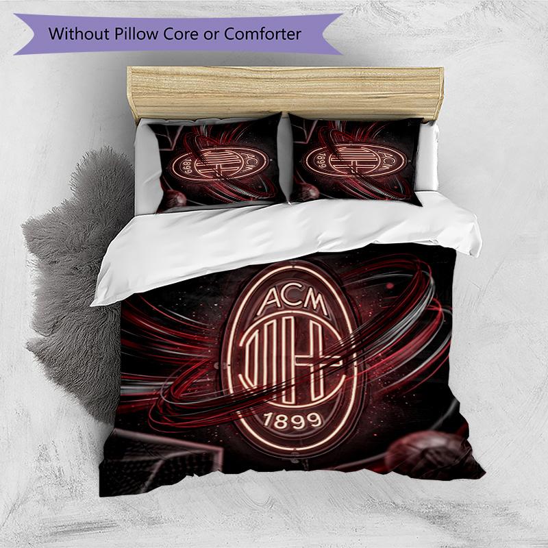 Set Lenzuola Stampa AC Milan 3 Pezzi Morbido Delicato sulla Pelle Lavabile Copripiumino e Federe Set Stagione Unica Camera da Letto