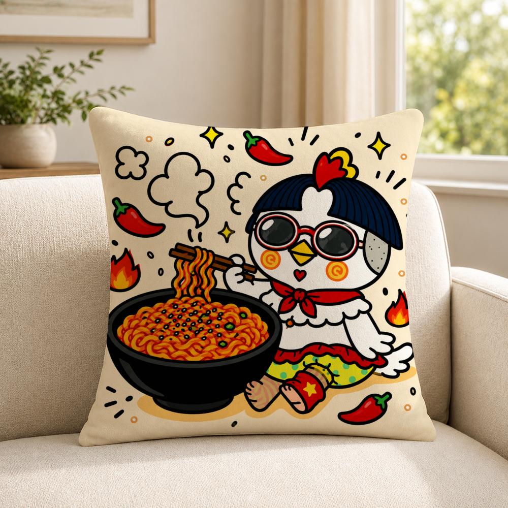 Food SSamyang BBuldak Cushion Cover Soft Short Plush SkinFriendly Cushion Case for MultiScene Use