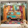 2D Boho Hippie Van Backdrop Colorful Retro Bus Photography Background
