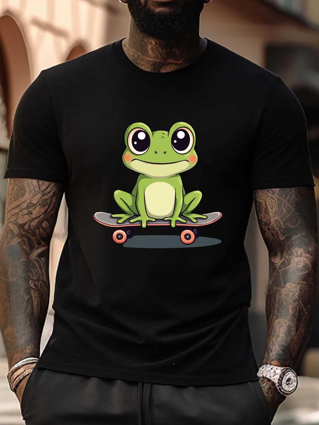 

Plus Size Graphic T-shirt - Cute Frog on Skateboard Illustration XL