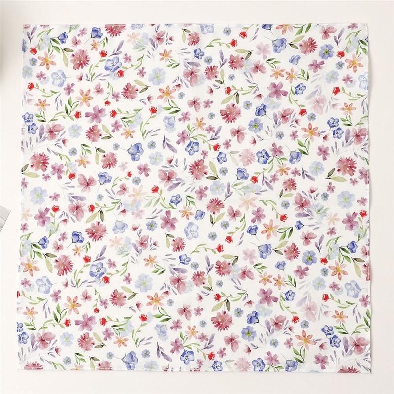 1Pc 34x34cm Thin Cotton Retro Flower Printed Women Pocket Handkerchief Scarf Absorbent Wipe Sweat Towel