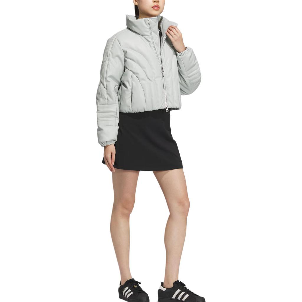 adidas Originals Solid Color Brand Logo Pattern Stand Collar Sports Warm Jacket Down Coat Women Jackets Silver-Gray JD3791