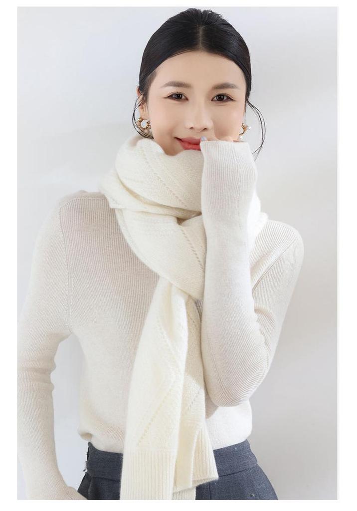 Women's 100% Pure Cashmere Hollow Knit Shawl, Versatile Solid Color Scarves, New Fashion Warm Wrap