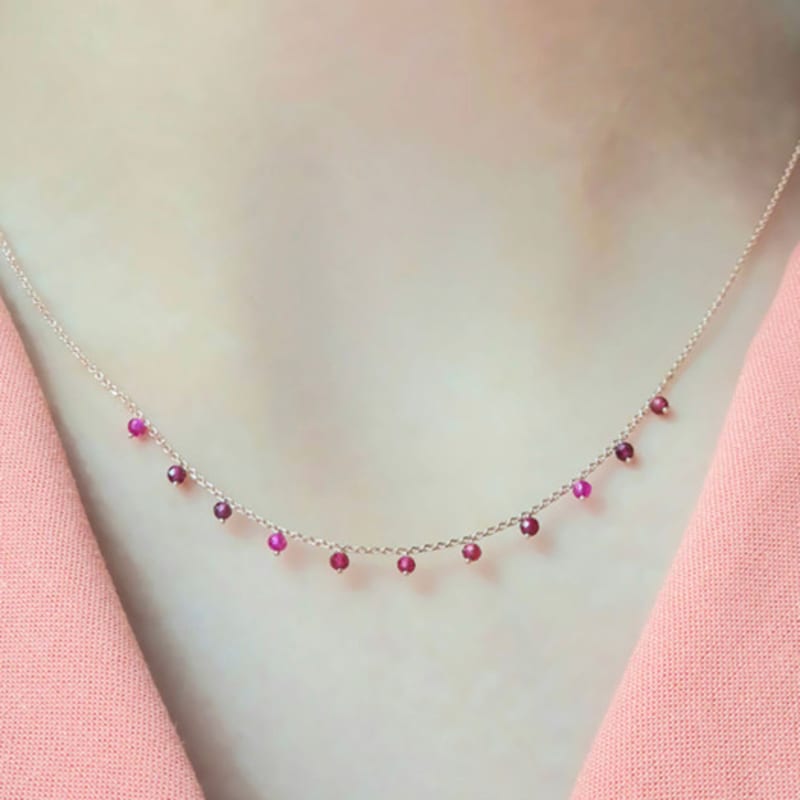 

VOYONN Silver Necklace Rose Gold Setting Beads Pink 0006 PINK_FREE