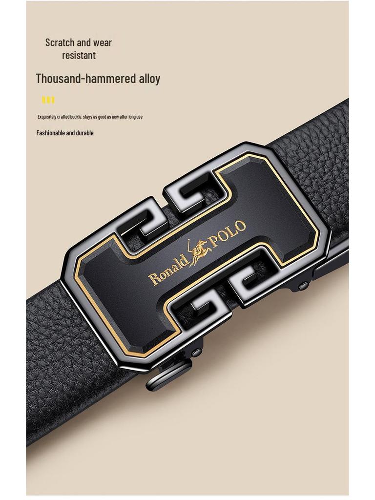 Paul's Men's Genuine Leather Belt with Automatic Buckle, Cowhide, for Business and Casual Wear.