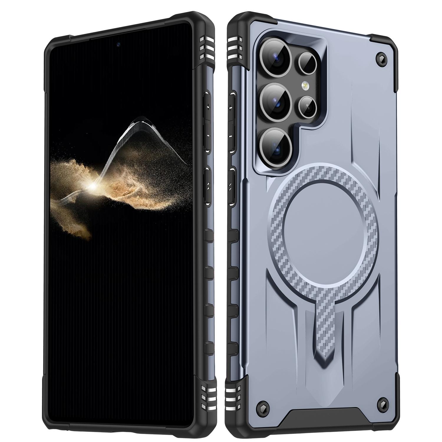 

For Samsung Galaxy S24 Ultra Case Compatible with MagSafe Four Corner Airbags PC+TPU Phone Cover Grey