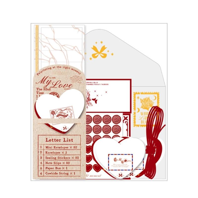 52Pcs Retro Stationary Letter Paper and Envelopes Set Tiny Heart Shape Envelope For Wedding Birthday Valentines Day