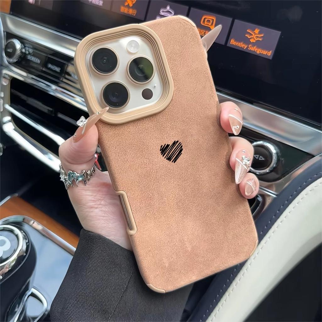 Black Line Love Heart Faux Leather Phone Case For iPhone 17 16 15 14 13 12 11 Pro Max Plus X XR XS Max 17 Air Shockproof Cover