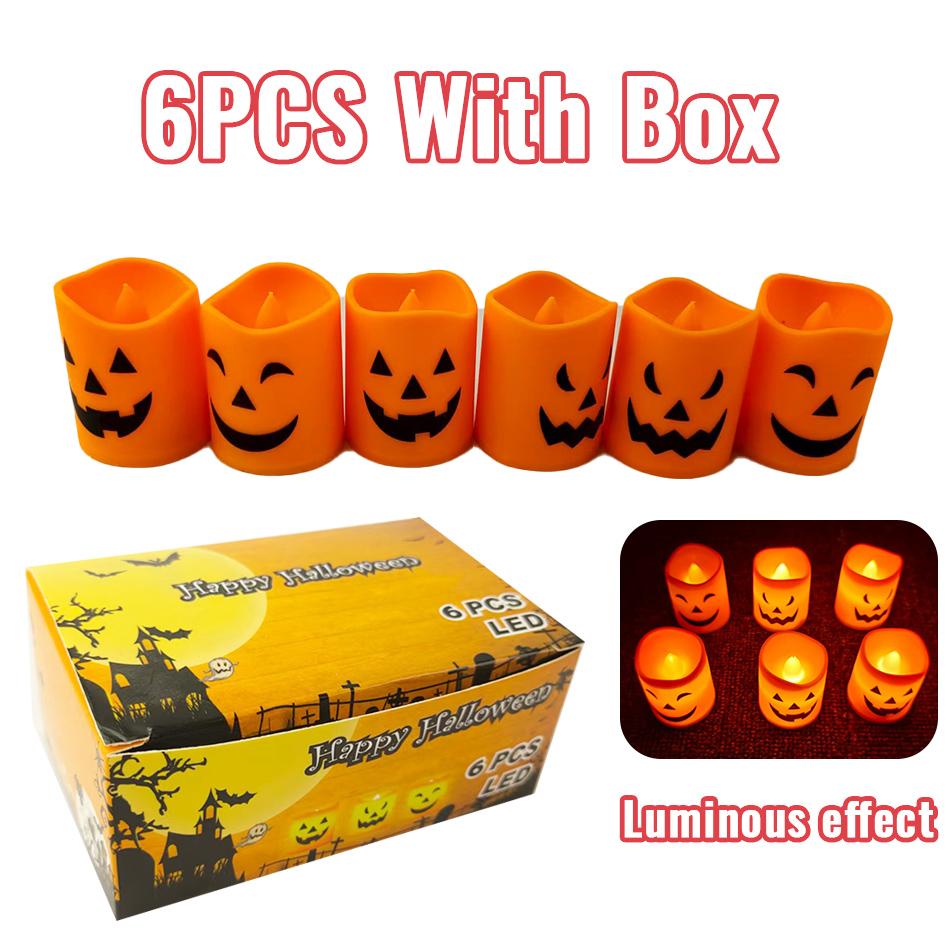 Hot 6PCS Halloween Pumpkin LED Electronic Candle Light Battery Powered Flameless Candles Home Decor Lamp Party Ornaments Props