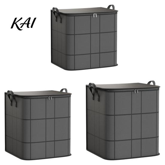 Blanket Quilt Storage Containers 3PCS Foldable Bins with Reinforced Handles, Large Capacity Non-woven Fabric Space Saving Closet Organization