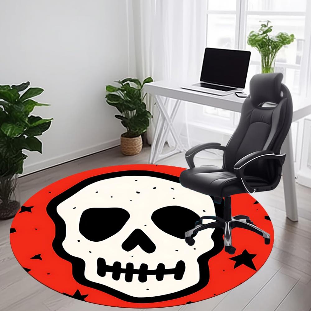 1pc Skull Party Office Round Area Rug, Mat Suitable For Office, Under Office Chairs Bedroom Living Room Home Decor, Room Deco