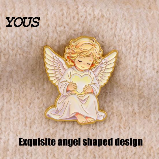 Cute Decorative Accessories Little Angel Brooch Pin for Women, Guardian Holding Heart Lapel Clothes Bag Hat Embellishments with Wings, Clothing
