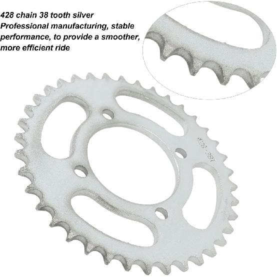 428 38 teeth sprocket, 4 holes, Rear Sprocket Steel Rear Drive Sprocket for Off Road Bikes and Motorcycles Silver