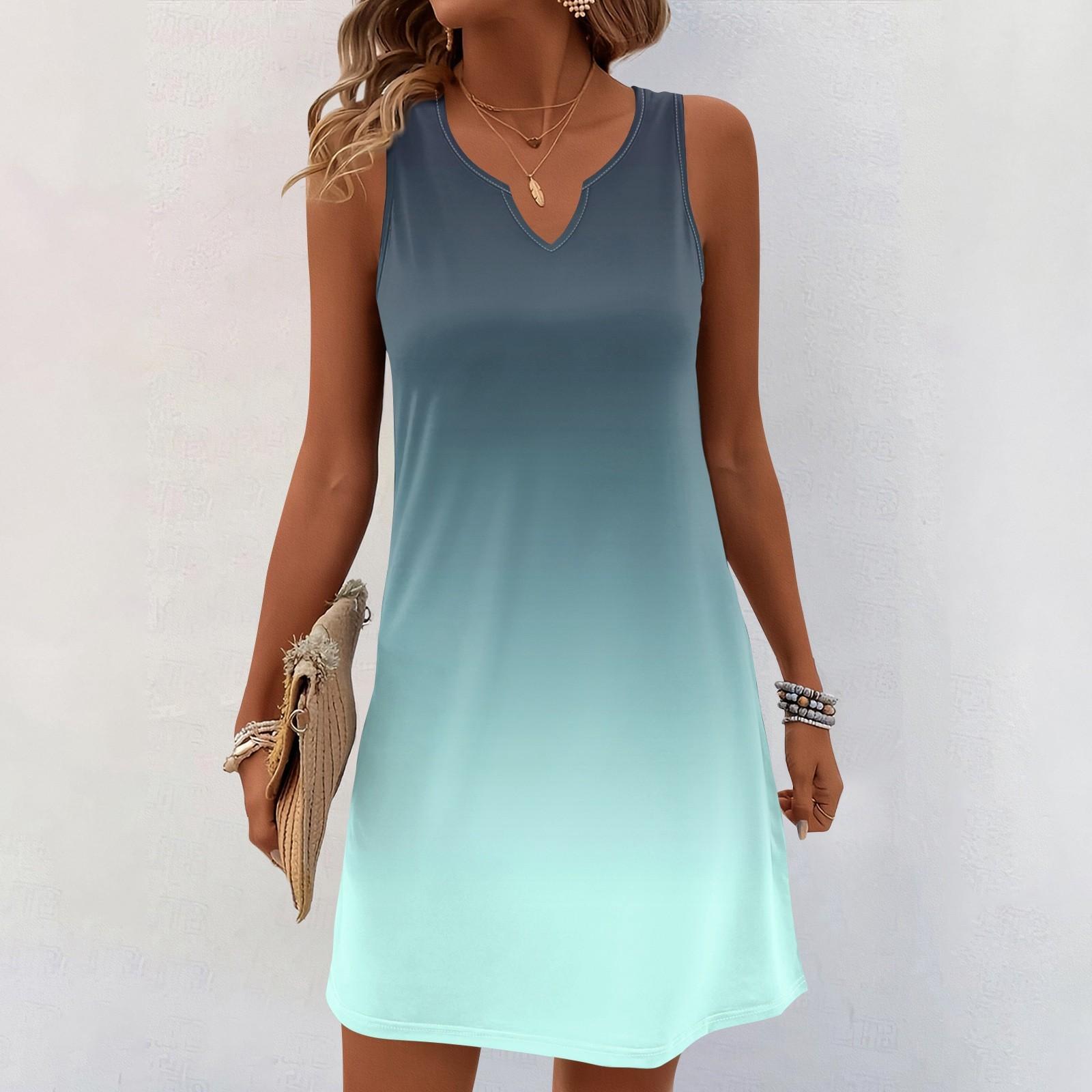 

Женские летние платья с V-образным вырезом и принтом без рукавов Сарафан Повседневное платье XXXL синий