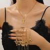 Fashion Geometry Stainless Steel Imitation Tiger Eye Stone Necklace Pendant Sweater Chain