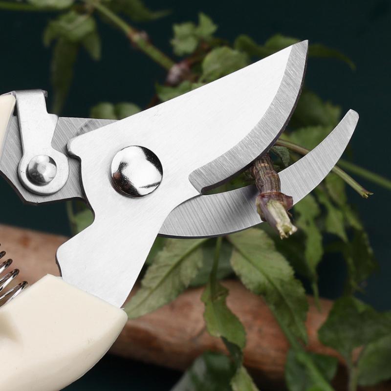 2Pcs Garden Shears - Straight & Bypass Pruning Scissors with White Handles, Non-Slip Grip & Durable Construction for Flowers, Plants, Bonsai, Fruits