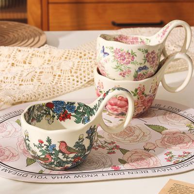 Vintage American Handle Cup with Spoon Morris Ceramic Mug High Value Coffee Cup Saucer Breakfast Oatmeal Bowl