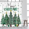 Blue Christmas Tree Shower Curtain Winter Snowflake Pine Trees New Year Christmas Bath Curtains Fabric Bathroom Decor With Hooks