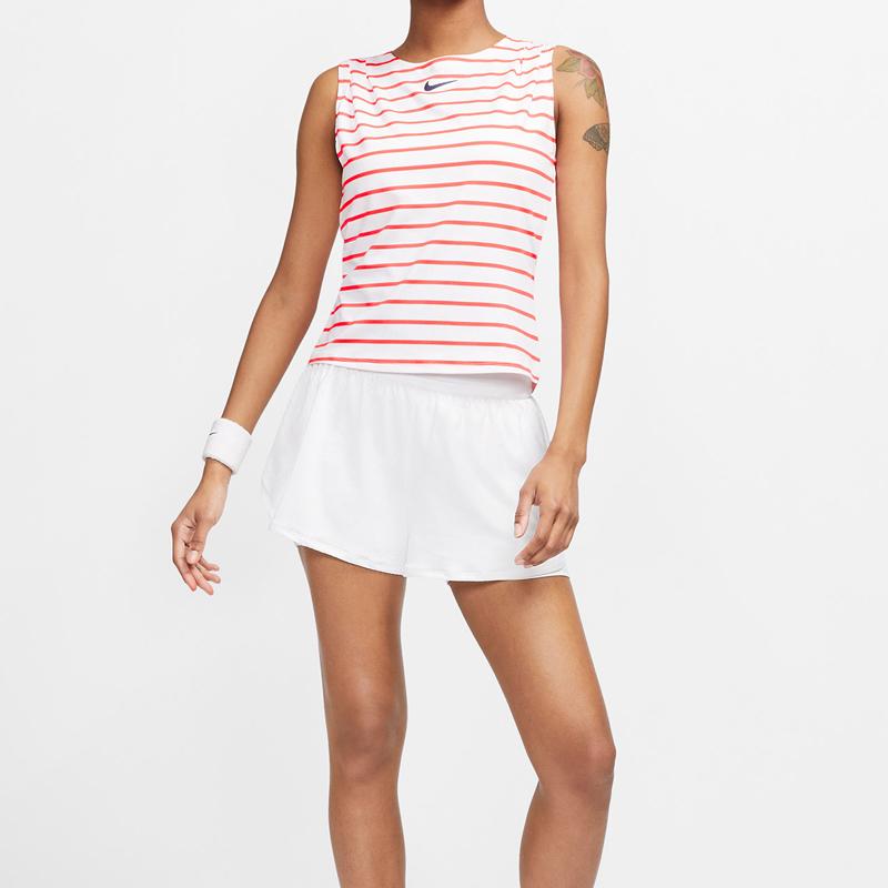 Nike court Dri-Fit Maria Striped Logo Tennis Tank Top Women Tops White Red CI9371-101